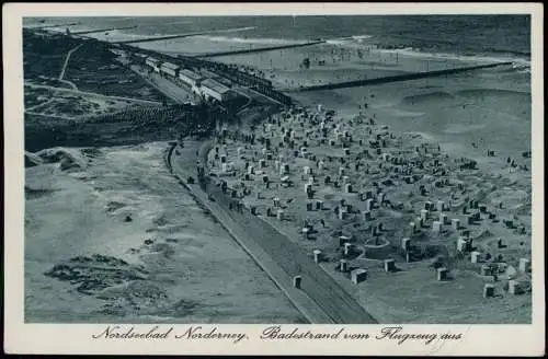 Ansichtskarte Norderney Luftbild Nordsee Badestrand vom Flugzeug aus 1928