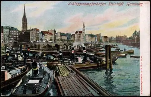 Ansichtskarte Hamburg Schleppdampferhafen Steinhöft 1905