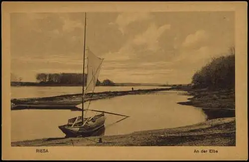 Ansichtskarte Riesa An der Elbe - Segelboot 1928