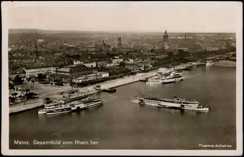 Ansichtskarte Mainz Luftbild mit Rheindampfern 1938