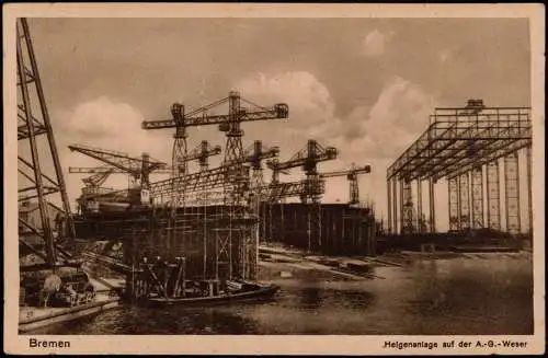 Ansichtskarte Bremen Helgenanlage auf der A.-G.-Weser Werft 1928