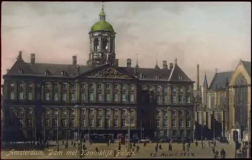 Postkaart Amsterdam Amsterdam Dam met Koninklijk Paleis. 1918