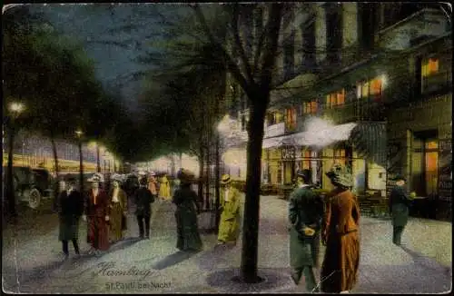 Ansichtskarte St. Pauli-Hamburg Reeperbahn bei Nacht feine Herrschaften 1924