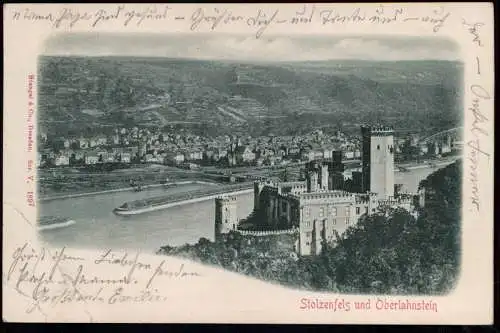 Stolzenfels-Koblenz Stolzenfels und Oberlahnstein 1900 Prägekarte