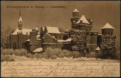 Bad Wilhelmshöhe-Kassel Löwenburg im Winter Schnee Künstlerkarte 1911