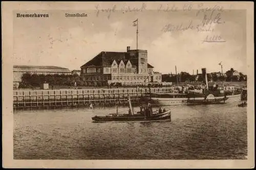 Ansichtskarte Bremerhaven Strandhalle Dampfer Steamer 1928