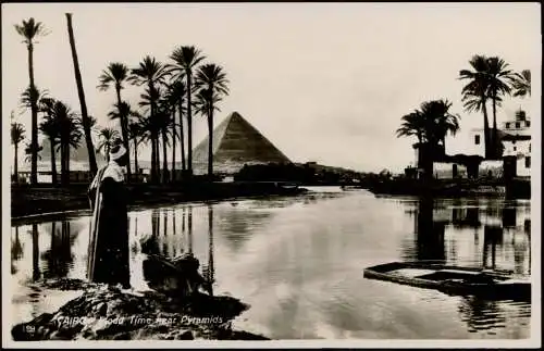 Postcard Kairo القاهرة Oase Beduine und Pyramide 1928 Egypt Ägypten