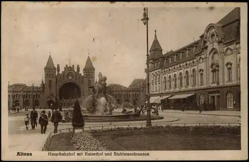 Altona-Hamburg Hauptbahnhof mit Kaiserhof und Stuhlmannbrunnen 1929