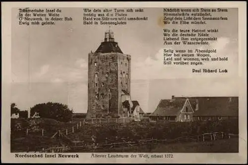 Ansichtskarte Insel Neuwerk-Hamburg Leuchtturm Gebäude Landseite 1925