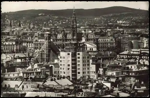 Wien Panorama-Ansicht mit Hochhaus, Minoritenkirche und Rathaus 1955