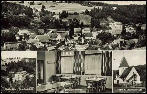 Hemsbach Mehrbild-AK mit Kirche und Gaststätte z. Rinschbachtal 1980/1961