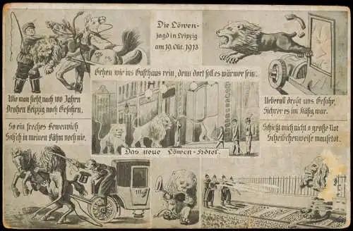 Ansichtskarte Leipzig Mehrbildkarte "Die Löwenjagd", Zirkus, Löwen 1913