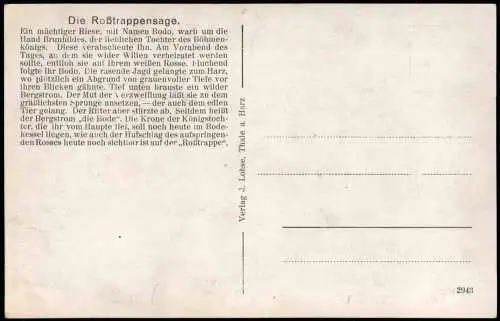 Ansichtskarte Thale (Harz) Der Roßtraggen-Sprung Sage Künstlerkarte 1928