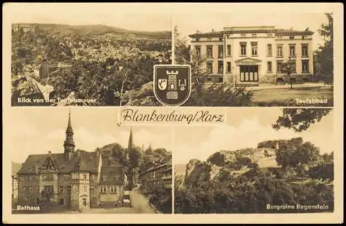 Ansichtskarte Bad Blankenburg 4 Bild Stadt Teufelsbad Rathaus 1955