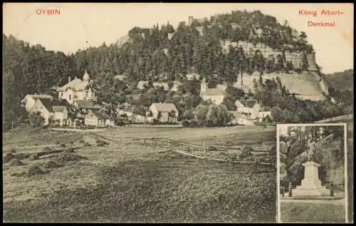 Ansichtskarte Oybin Umland-Ansicht mit König Albert Denkmal 1910/1909