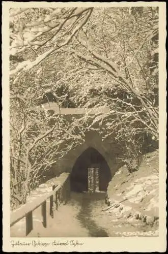 Ansichtskarte Oybin Umland-Ansicht, Burg-Tor, Winter-Landschaft 1940