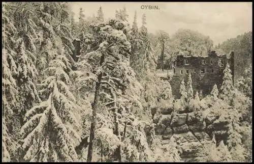 Ansichtskarte Oybin Umland-Ansicht mit Burg Ruine Winter 1910