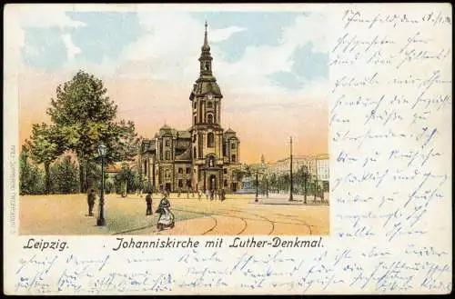 Ansichtskarte Leipzig Johanniskirche  Luther-Denkmal 1906   gel Ankunftsstempel