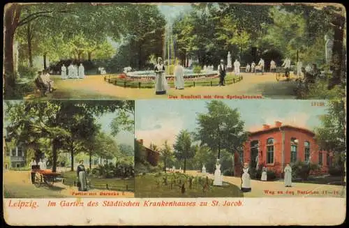 Leipzig Im Garten des Städtischen Krankenhauses zu St. Jacob (Mehrbild-AK) 1910