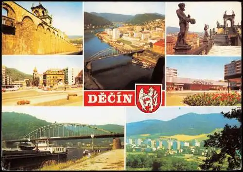 Postcard Tetschen-Bodenbach Decín Stadt Brücke Centrum Hochäuser 1970