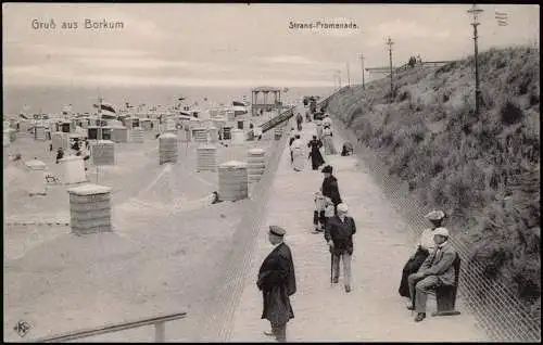 Ansichtskarte Borkum Strand-Promenade. Pavillon Strandkabinen 1912