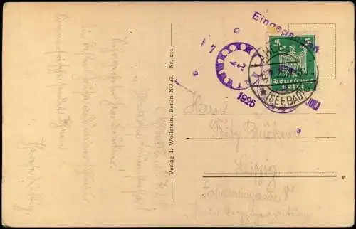 Ansichtskarte Ahlbeck (Usedom) Schiff auf Hoher See 1925  Uhren Eingangsstempel