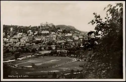 Marburg an der Lahn Blick auf Fußballstadion und Stadt - Fotokarte 1932