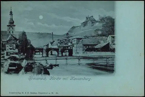 Ansichtskarte Bad Kreuznach Kirche mit Kauzenburg - Mondscheinlitho 1899