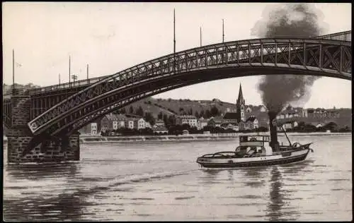 Ansichtskarte Pfaffendorf-Koblenz Rheinbrücke und Pfaffendorf. Dampfer 1912