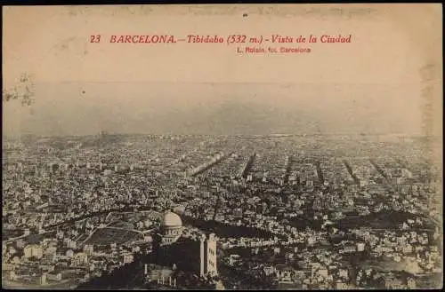 Postales Barcelona Tibidabo - Vista de la Ciudad 1919