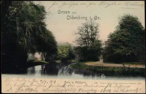 Ansichtskarte Oldenburg Partie im Schloßgarten, colorierte Ak 1899