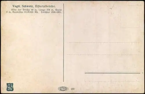 Jocketa-Pöhl Vogtl. Schweiz Elstertalbrücke - Künstlerkarte 1916