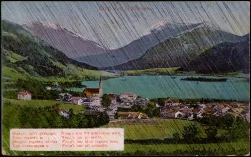 Ansichtskarte Schliersee Stadtblick - Stadt bei Regen 1925