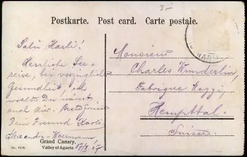 Postales Grand Canary Valley of Agaete 1907  Kanaren Canaris