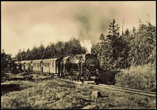 Ansichtskarte  Personenzug mit Dampflokomotive im Harz (DDR Karte) 1965