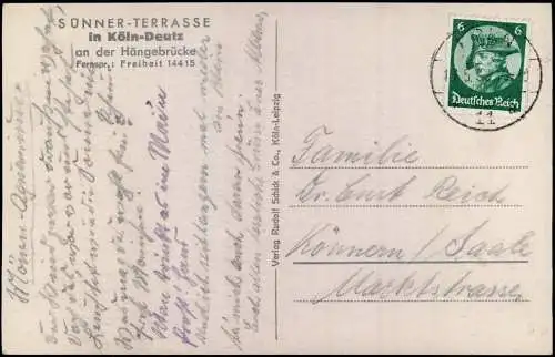 Ansichtskarte Deutz-Köln Düx Sünner-Terrasse - Dom 1936