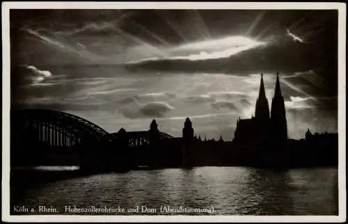 Ansichtskarte Köln Hohenzollernbrücke und Dom Abendstimmung 1935