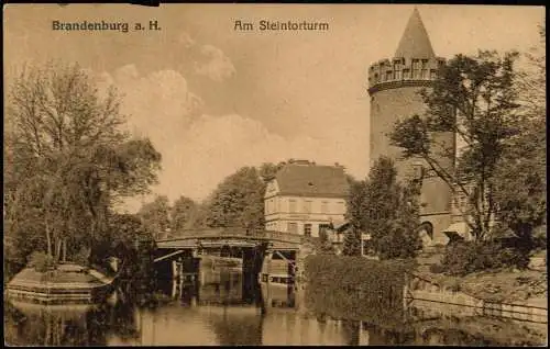 Ansichtskarte Brandenburg an der Havel Steintorturm Brücke und Flüsse 1914