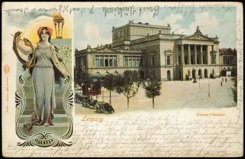 Ansichtskarte Leipzig Neues Theater Frau mit Harfe 1907