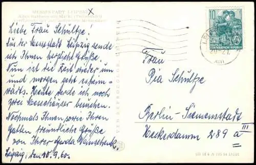 Ansichtskarte Leipzig Altes Rathaus Autos der Messegäste 1954