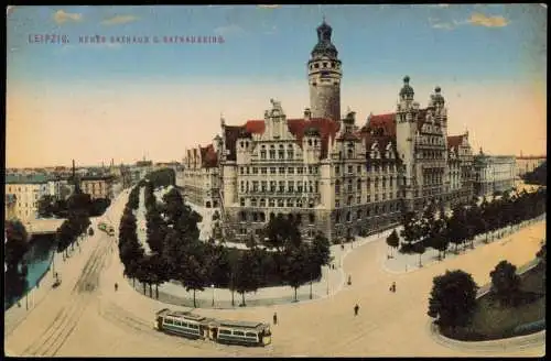 Ansichtskarte Leipzig Neues Rathaus u. Rathausring 1913