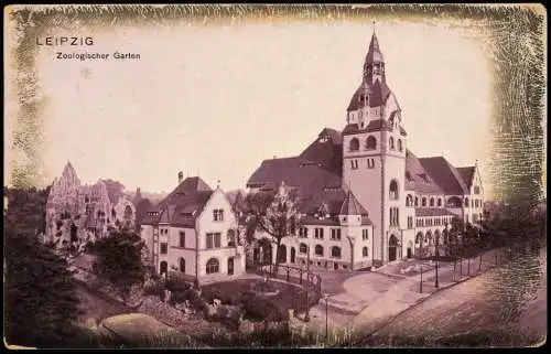 Ansichtskarte Leipzig Zoo Eingang und Felsen 1913