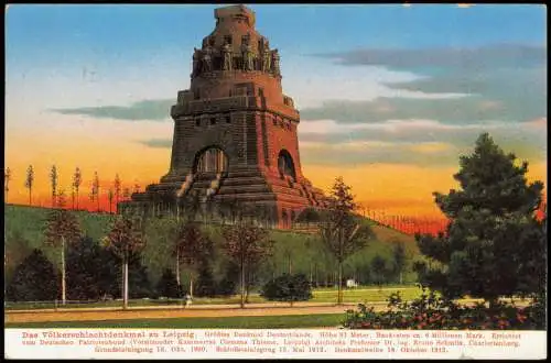 Ansichtskarte Leipzig Abendrot am Völkerschlachtdenkmal 1913