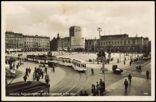 Ansichtskarte Leipzig Tram am Augustusplatz mit Europahaus Museum 1939
