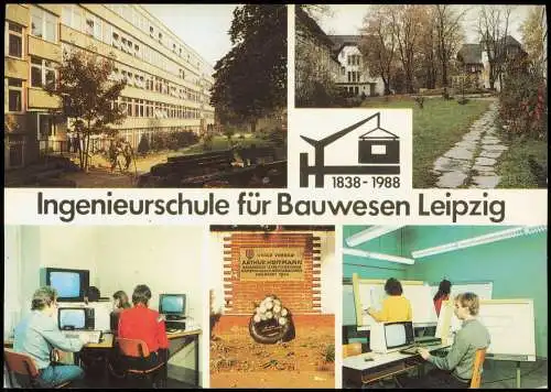 Ansichtskarte Leipzig Ingenieurchule für Bauwesen, belebt 1988