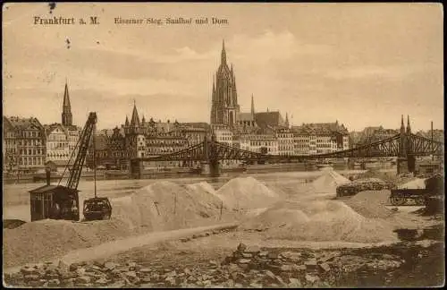 Sachsenhausen-Frankfurt am Main Eiserner Steg, Baustelle und Kran 1911