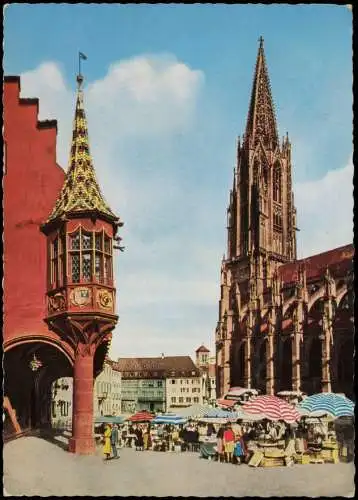 Ansichtskarte Freiburg im Breisgau Münsterplatz mit Kaufhaus-Erker 1958