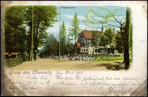 Ansichtskarte Chemnitz Waldschenke 1903  gel. Bahnpoststempel