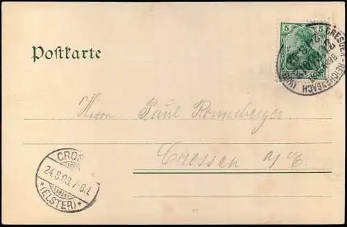 Ansichtskarte Chemnitz Waldschenke 1903  gel. Bahnpoststempel