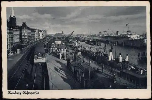 Ansichtskarte Hamburg Hafen S-Bahn Haltestelle Dampfer 1938